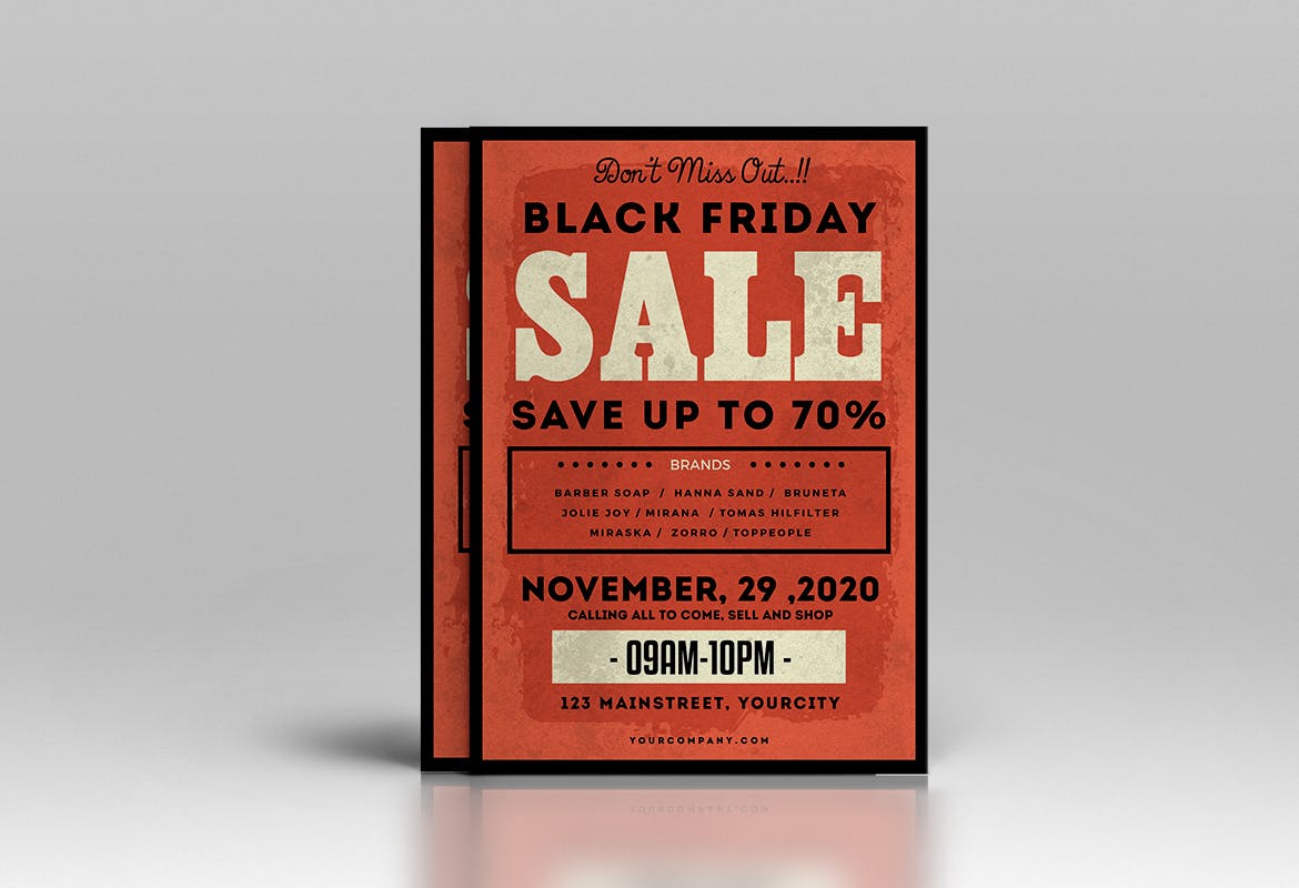 复古设计风格黒五购物节品牌联合促销活动海报传单模板 Black Friday Flyer插图(2)