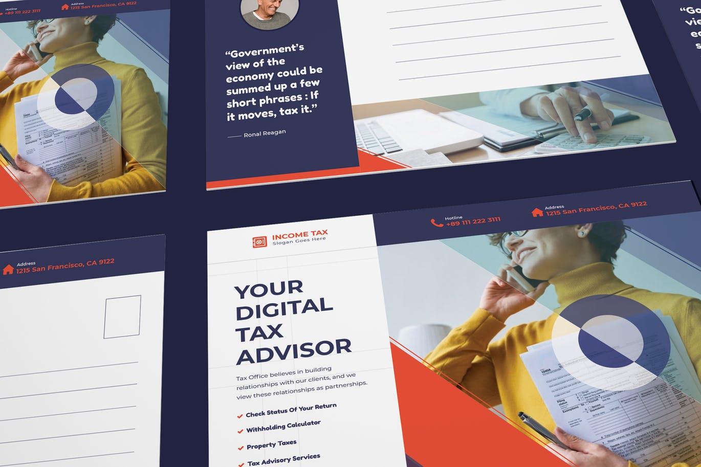 所得税业务宣传明信片PSD设计模板 Income Tax Postcard PSD Template插图