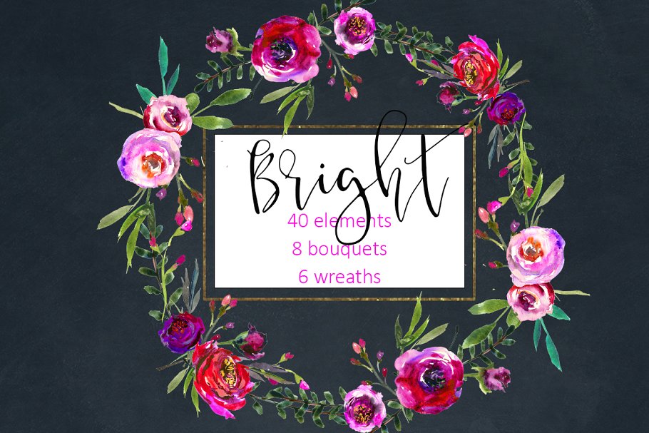 鲜艳的紫色水彩花卉剪贴画 Bright Purple Watercolor Flowers插图(14)