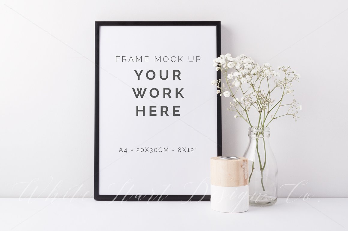 秋季系列黑色木质边框画册相框样机模板 A4 black frame mock up – 7909插图