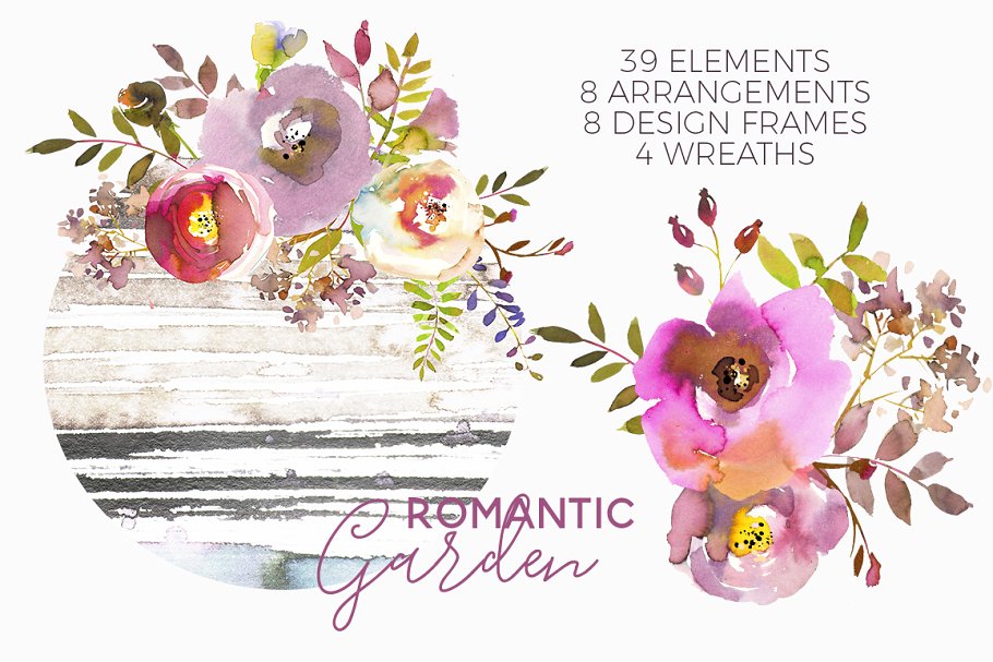 浪漫粉色水彩花卉 Romantic Pink Watercolor Flowers插图(7)