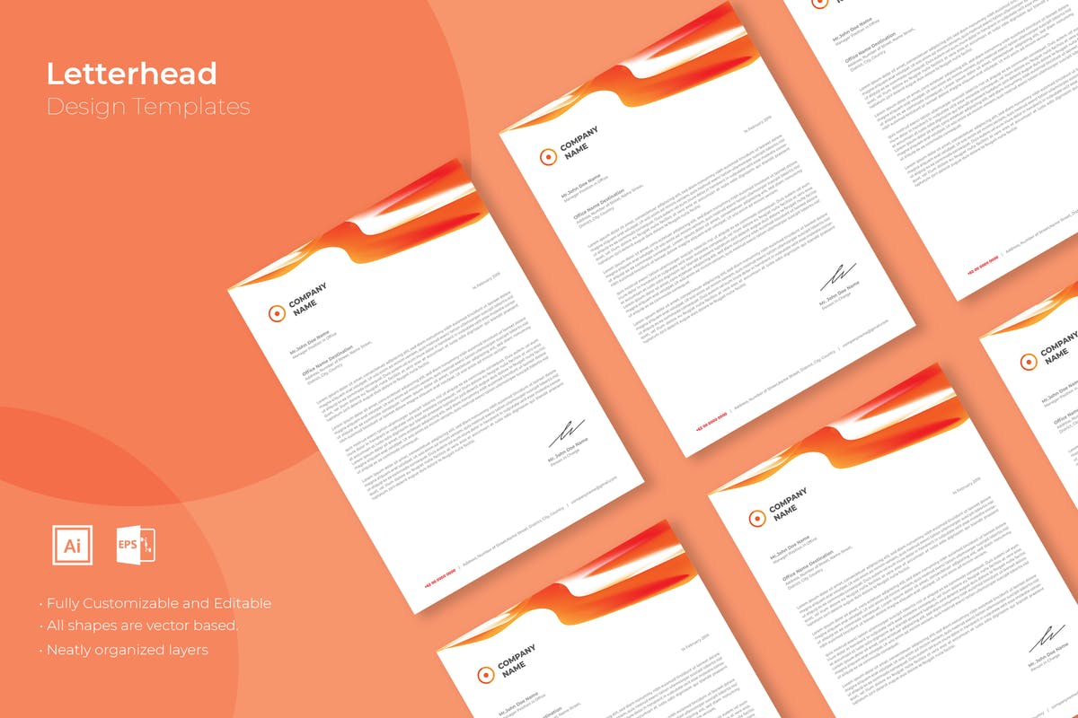 企业品牌VI设计信笺/信头版式模板v46 SRTP- Letterhead Design.46插图