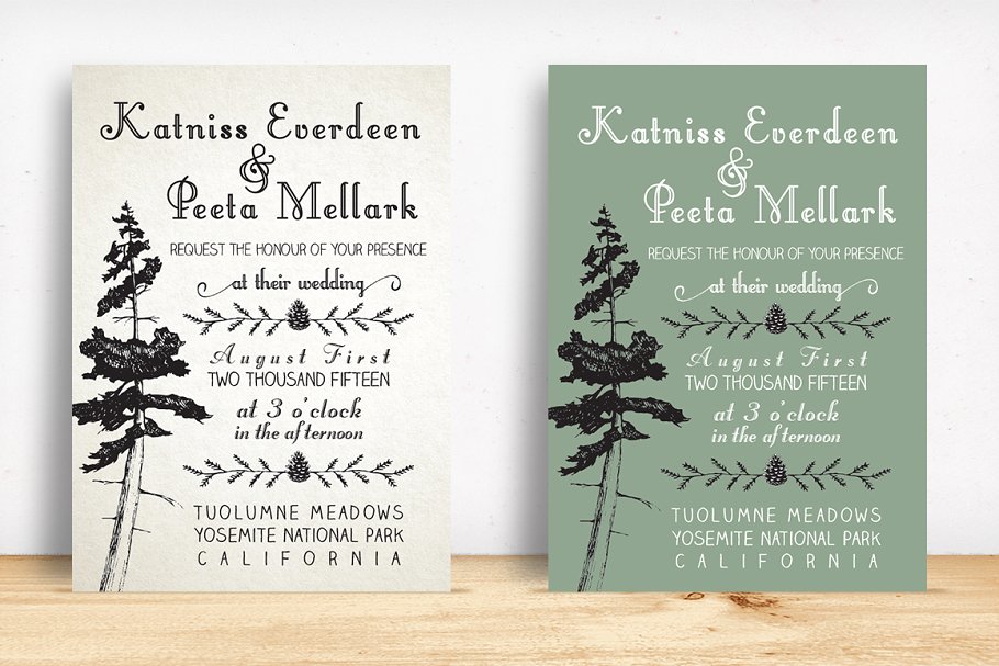 复古简约风松树图案装饰婚礼邀请函设计套装 Pine Tree Wedding Invitation Suite插图(1)