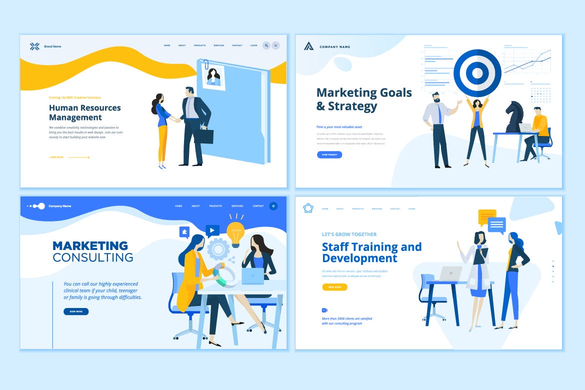 企业运营管理概念插画网页设计素材 Set of Business Web Page Design Templates插图