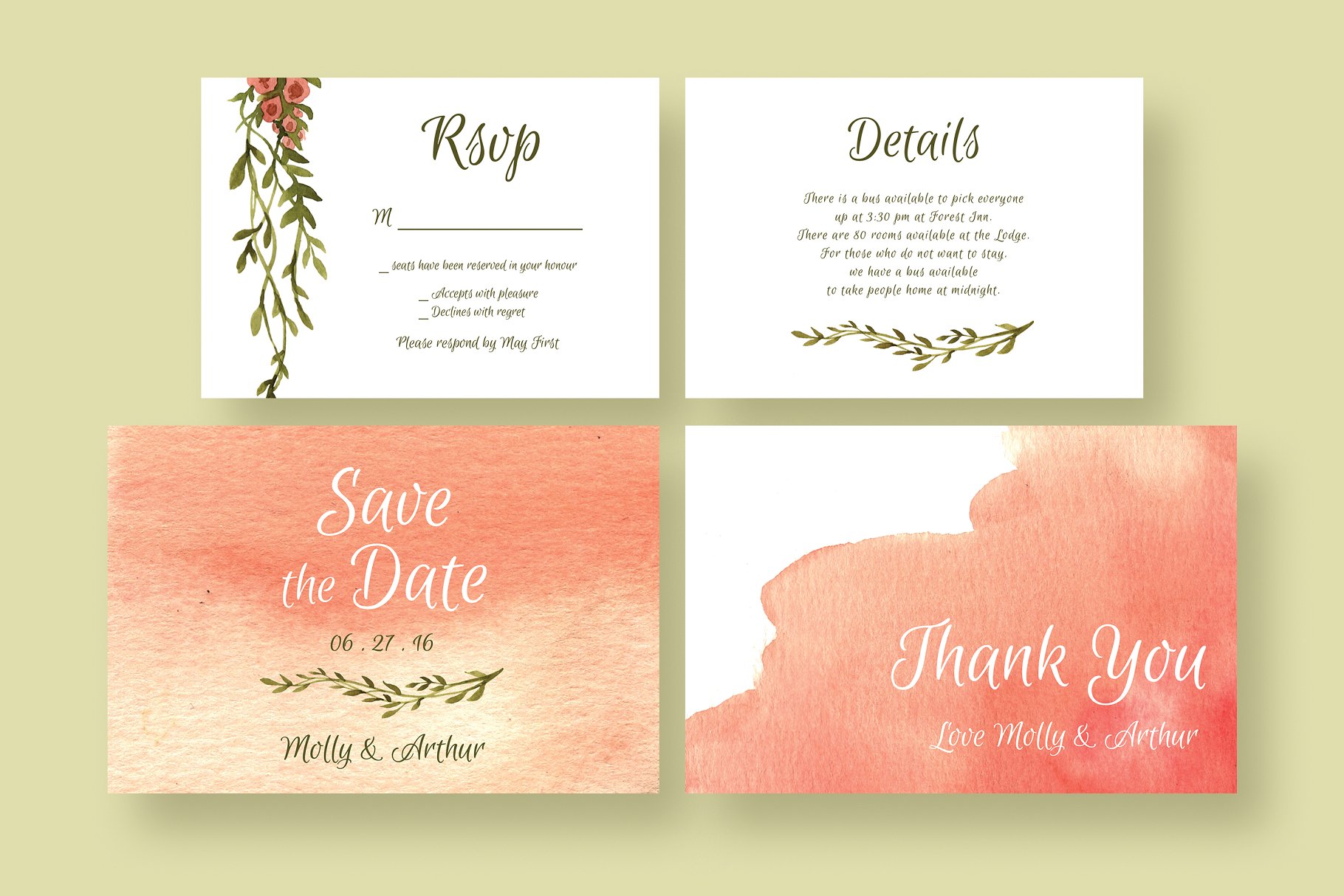 粉红少女花卉元素婚礼邀请函设计模板套装 Floral Garland Wedding Suite插图(2)