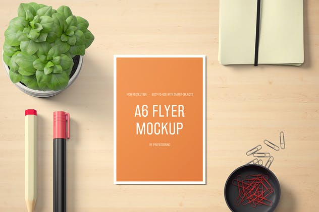 逼真A6纵向传单样机套装1 A6 Portrait Flyer Mockup Set 1插图(1)