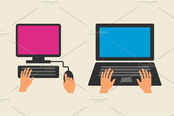 10个矢量手持智能手机和电脑插画 Hand holding smart phone & computers插图(1)