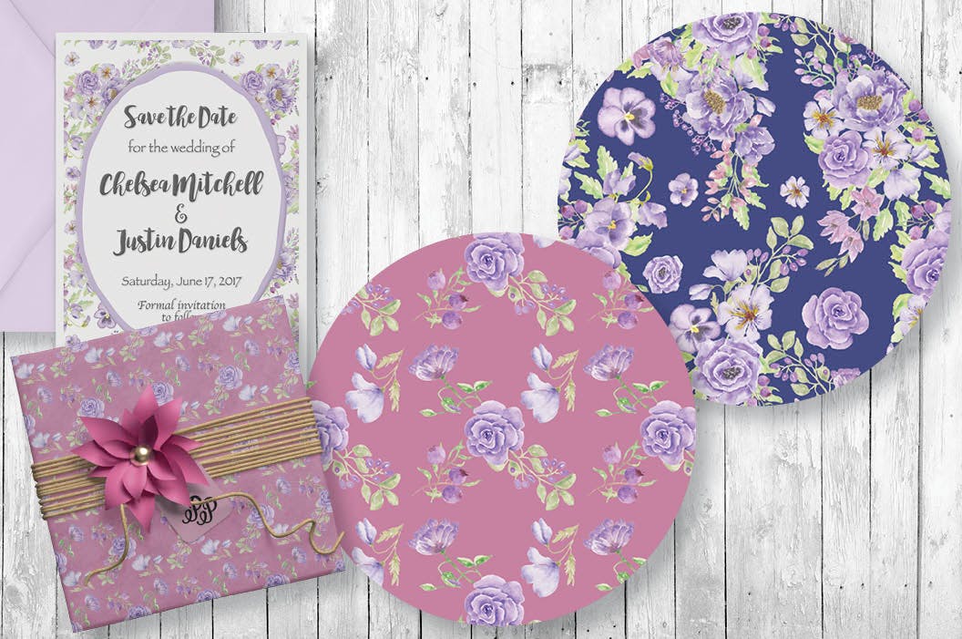 紫色水彩手绘花卉图案剪贴画PNG素材套装 Purple Passion: Watercolor Clip Art Bundle插图(5)