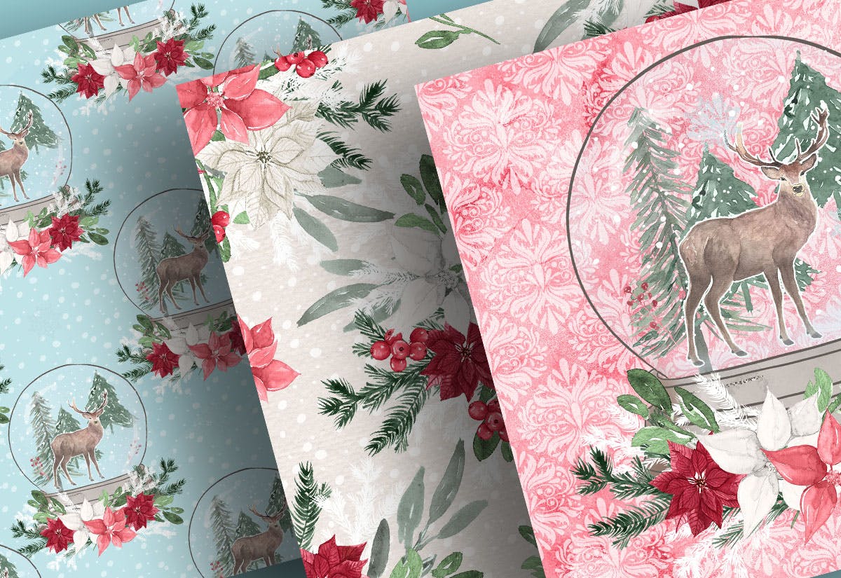 圣诞节主题雪球水彩手绘图案数码纸张设计素材 Christmas Snowball digital paper pack插图(2)