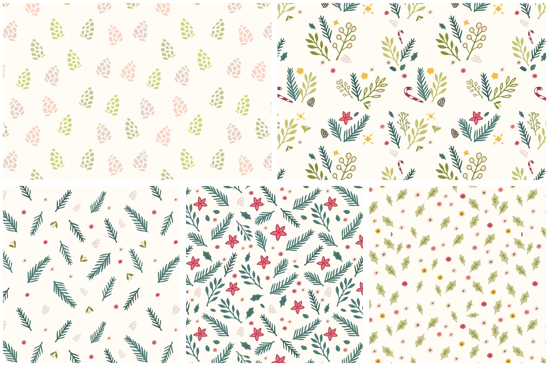 冬天圣诞节节日主题花卉图案纹理 Winter Flowers Christmas Patterns插图(6)