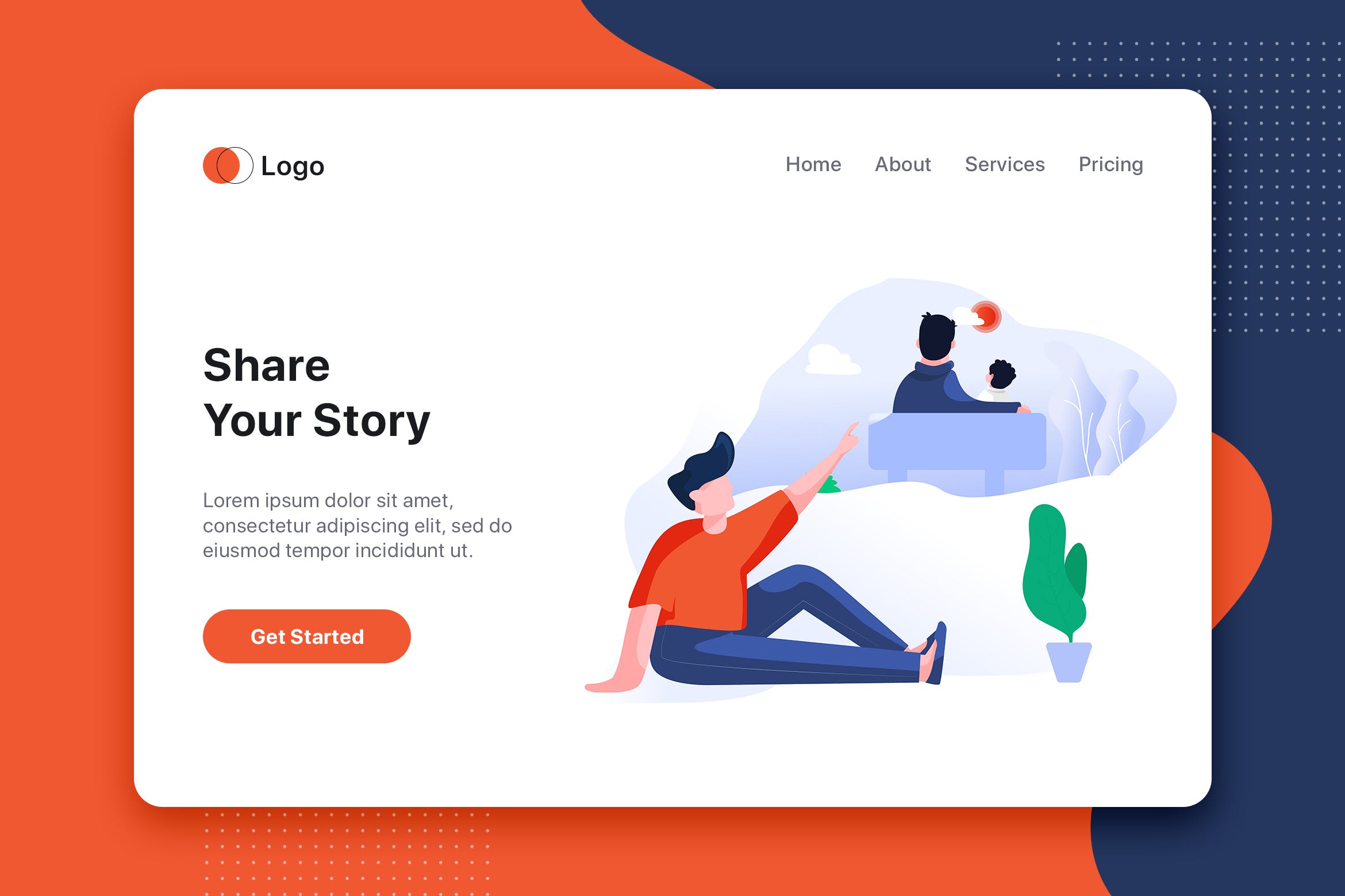故事分享网站首页设计概念插画素材 Share your story flat concept for Landing page插图