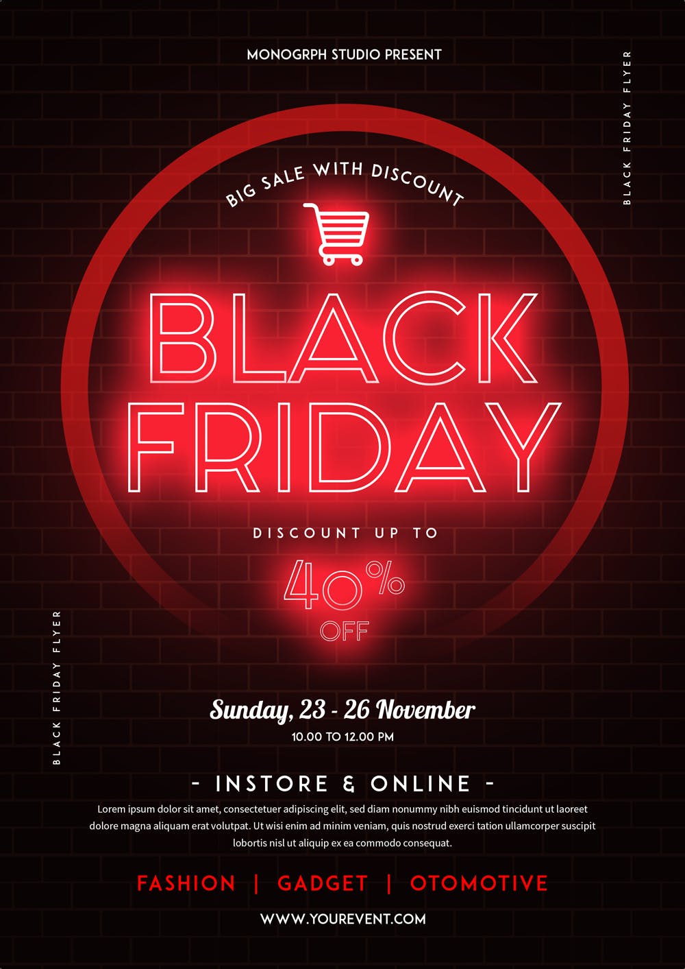 黒五购物节促销广告霓虹灯设计风格海报模板 Black Friday Flyer插图(1)