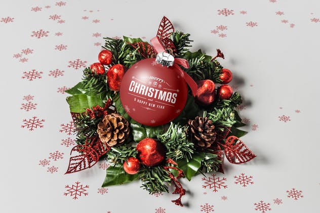 圣诞球外观图案设计效果图样机素材库精选 Christmas Ball Mock-up插图(5)