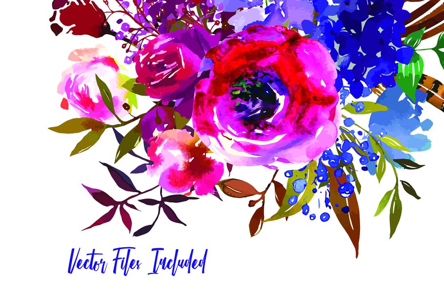 蓝莓色&海军蓝水彩花卉剪贴画 Berry & Navy Watercolor Flowers PNG插图(8)