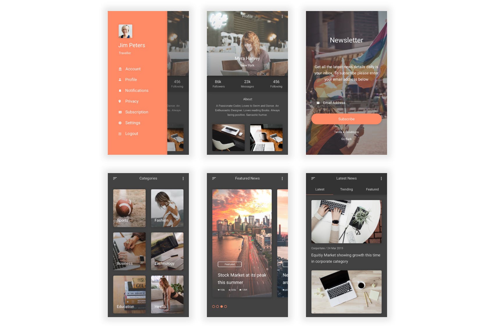 新闻资讯类APP应用UI设计套件PSD模板 Sandesh – News & Events Photoshop UI Kit插图(10)