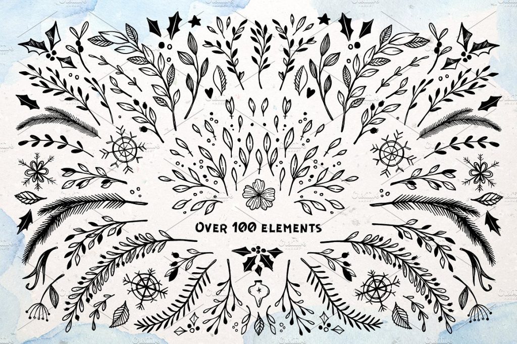 手绘冬日树木圣诞节素材打包下载[png,jpg]插图(2)