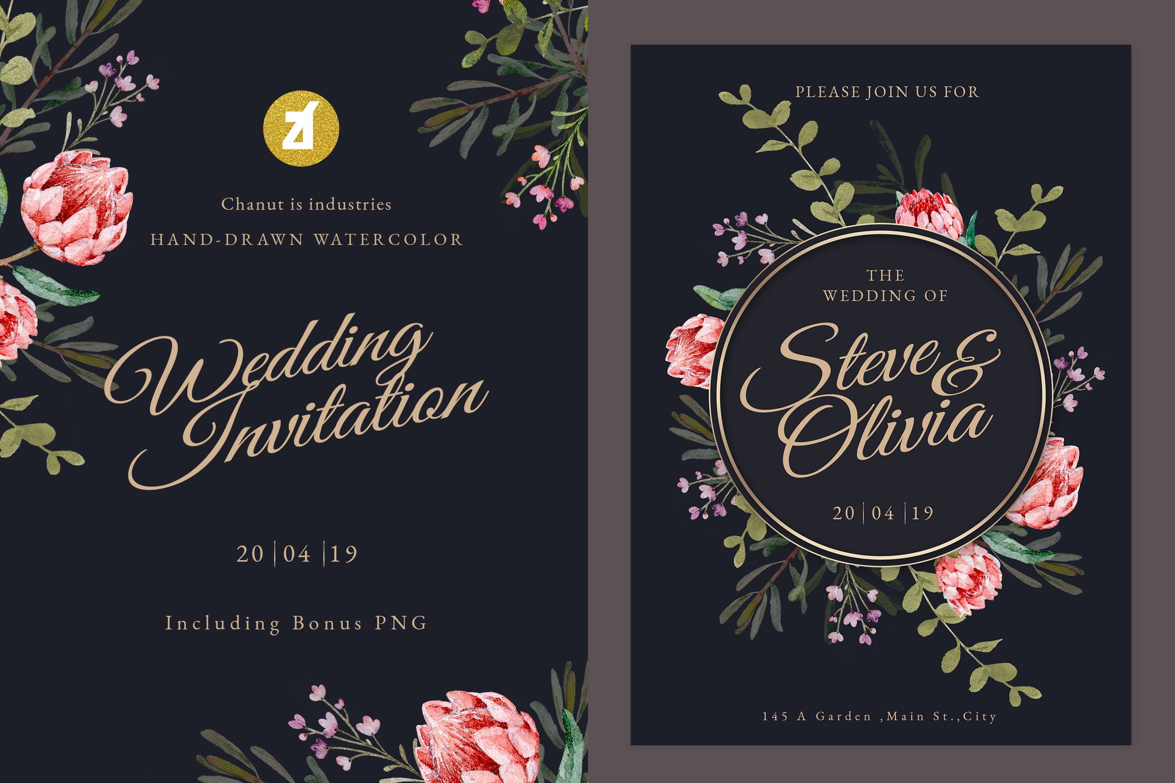 水彩手绘花卉婚礼婚宴邀请平面设计素材 Floral Hand-drawn Watercolor Wedding Invitation插图