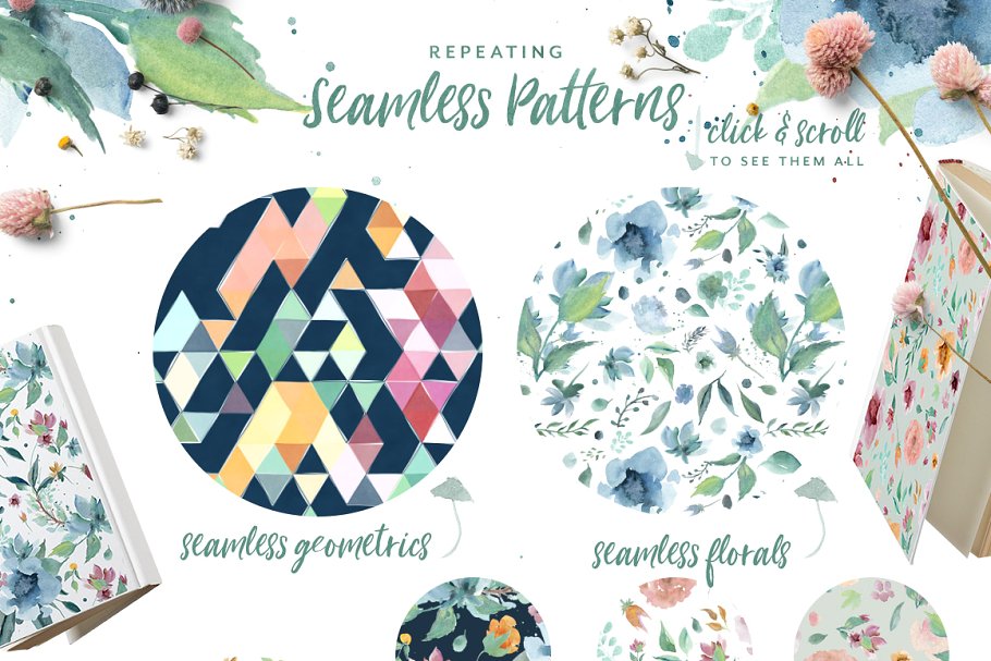 手写英文字体&手绘水彩花卉剪贴画 Loving Saskia Font & Graphics Bundle插图(11)