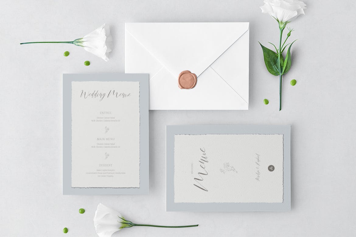 低调简约撕纸风格婚礼婚宴邀请设计素材 Wedding Invitation Suite插图(12)