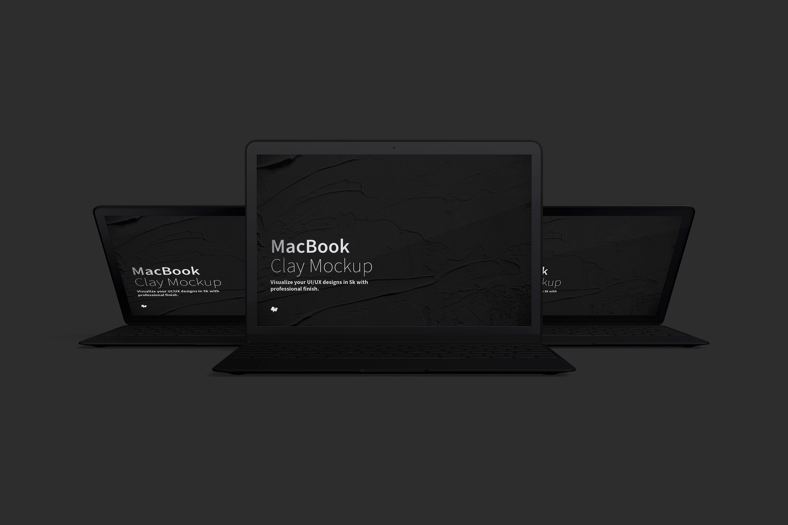 MacBook笔记本电脑多屏幕预览前视图样机03 Clay MacBook Mockup, Front View 03插图(3)