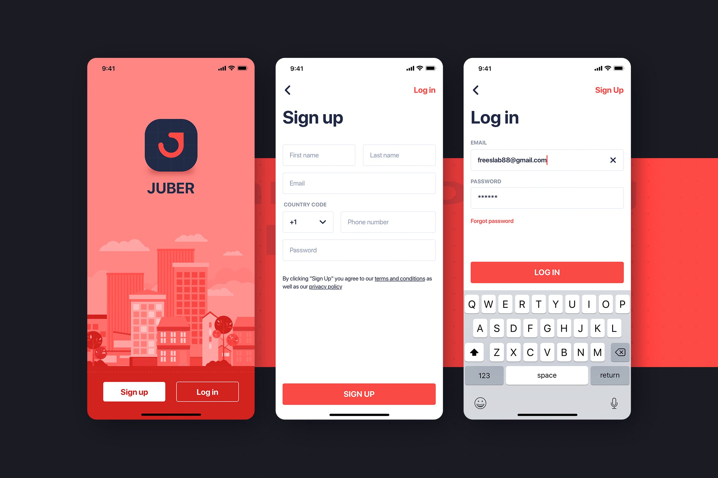 网约车APP应用UI设计之登录验证界面设计模板 Car Booking UI mobile concept – Authentication插图