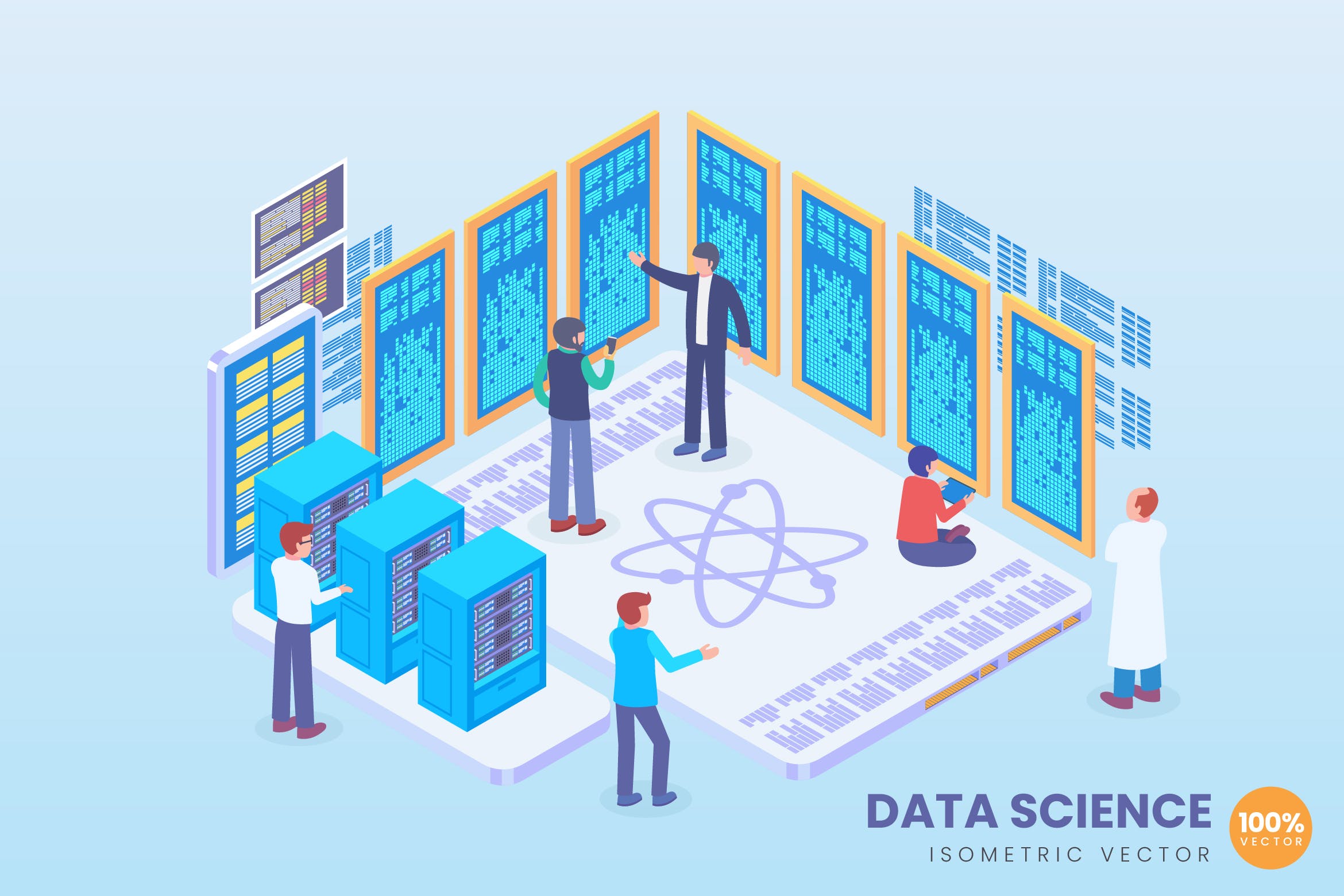 数据科学等距矢量素材库精选概念插画v4 Isometric Data Science Vector Concept插图