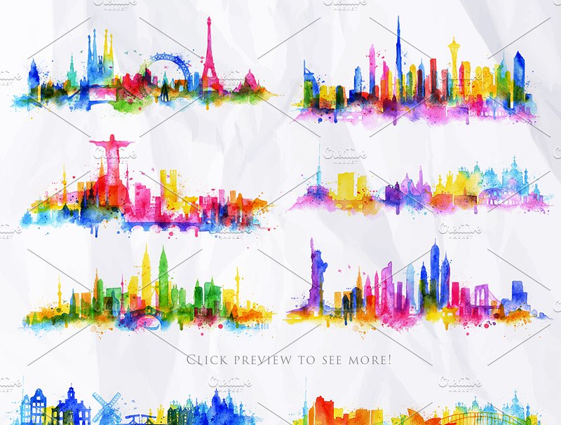 71个城市水彩剪影矢量图形 Silhouette city插图(4)
