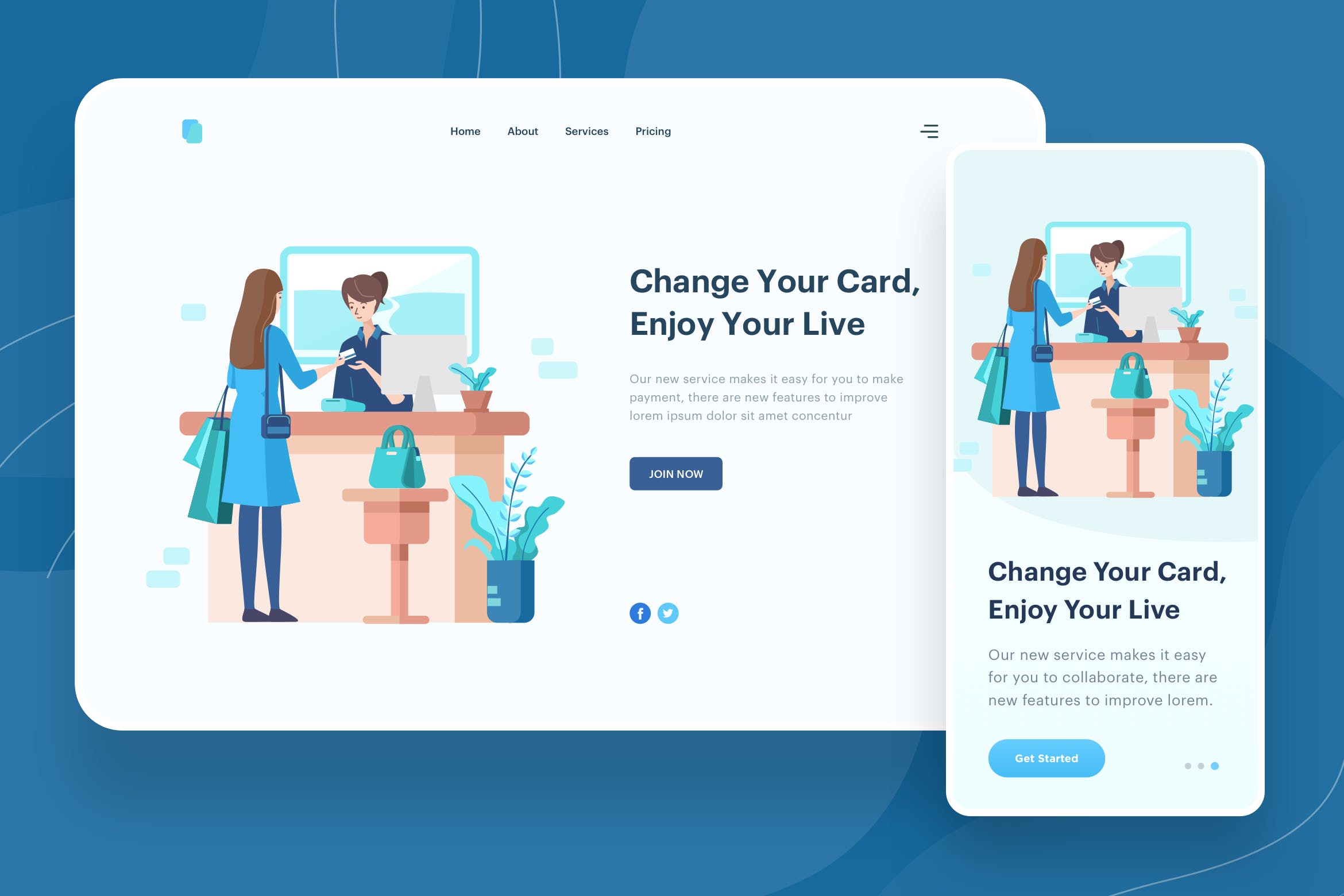 信用卡/金融卡业务主题APP&Web矢量插画 Change Your Card Illustration – Website Header插图