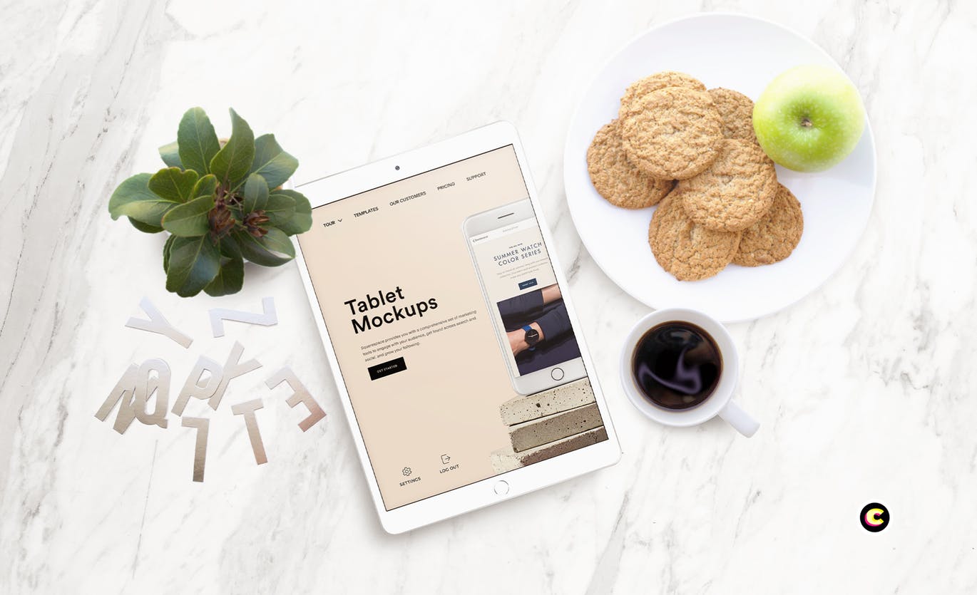 平板电脑/智能手机响应式页面设计效果图样机 Tablet Mock-Up插图(2)