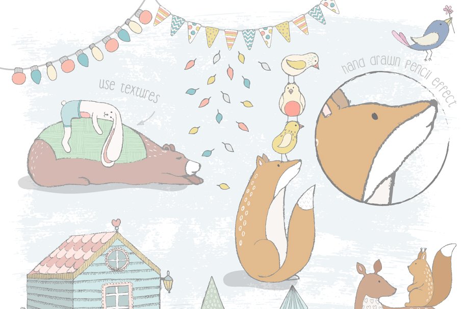 可爱森林剪切画、纹理&图案 Cute Forest Collection Pro插图(1)