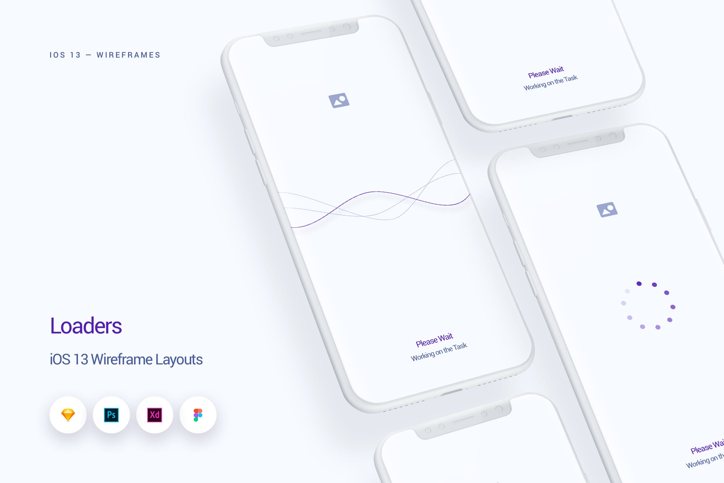 iOS13设计规范之加载状态UI界面设计线框图 Loaders – iOS 13 Wireframe Kit插图