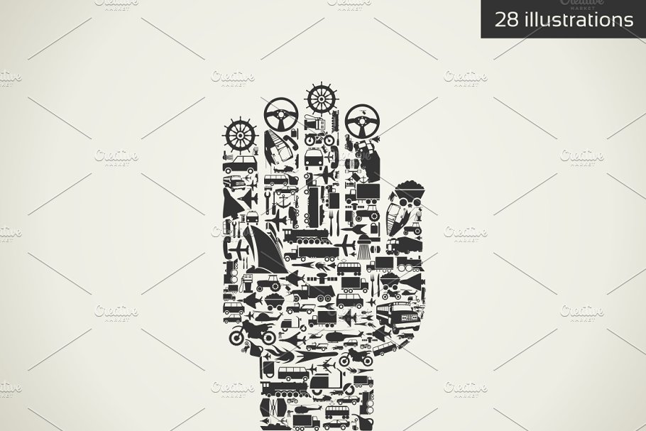 各式主题图标构成的手部插图合集 Hand插图