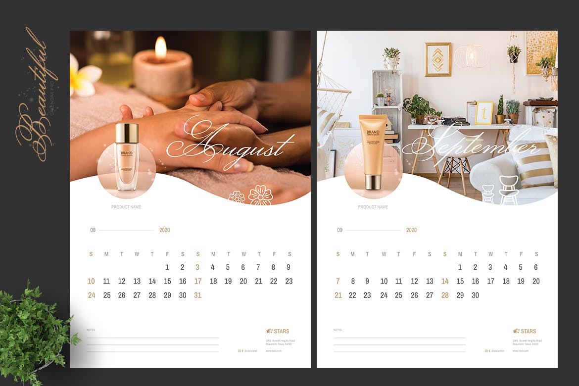 2020年美容行业定制竖版活页台历设计模板 2020 Clean Creative Beauty Calender Pro插图(5)
