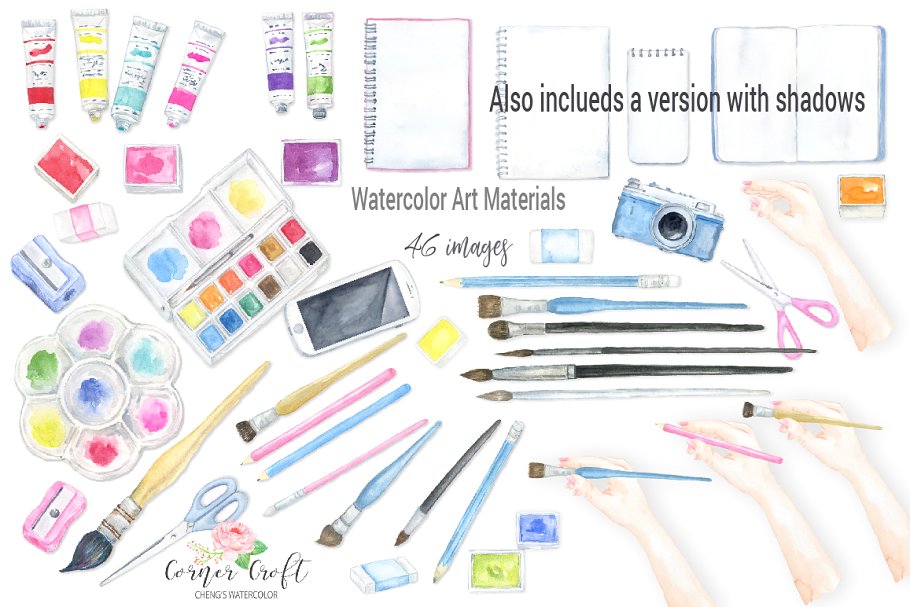 水彩设计元素素材包 Watercolor Art Material Mockup插图(4)