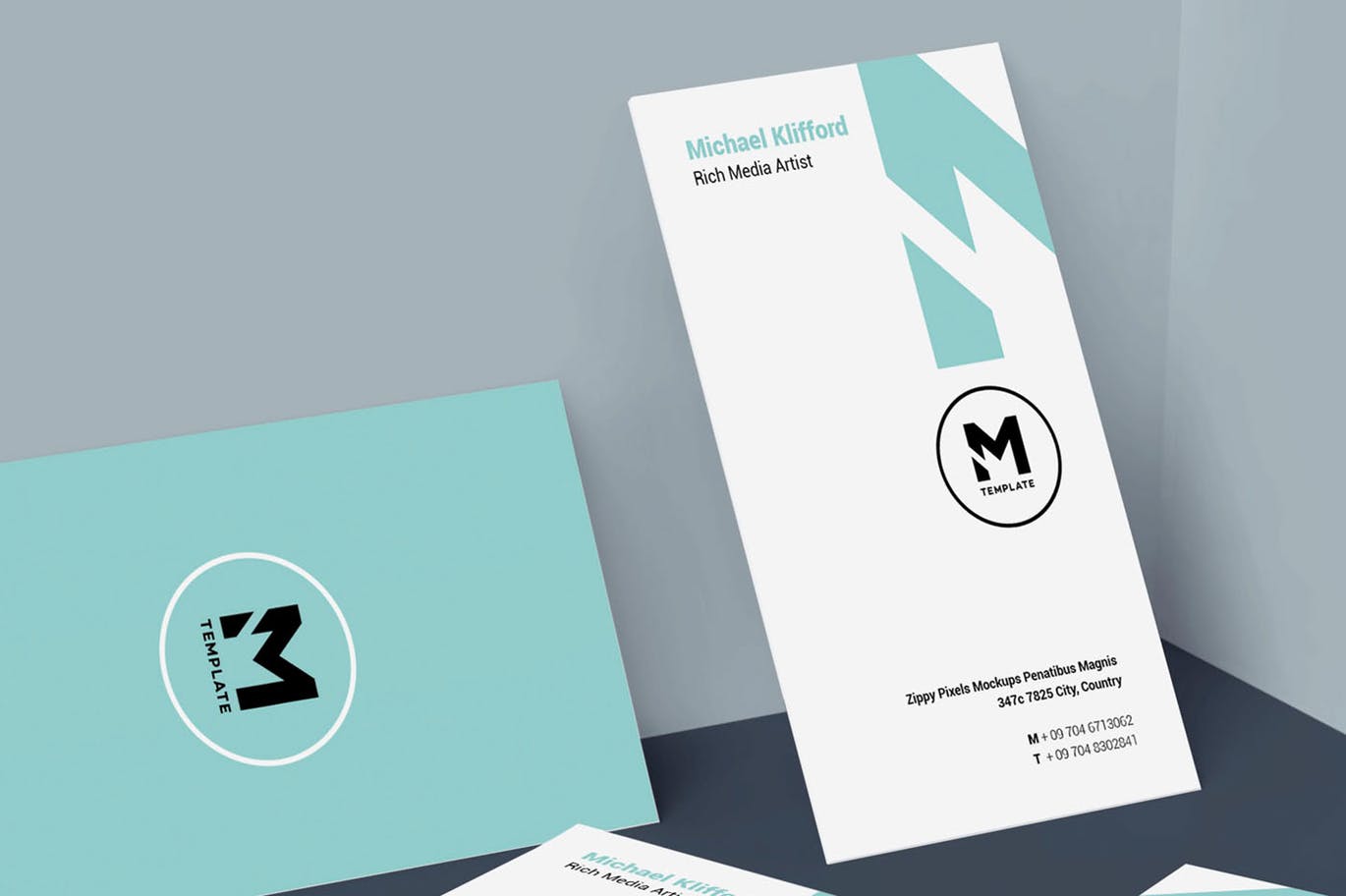 简约商务风格垂直素材库精选名片模板 Vertical Business Card Design Template插图(1)