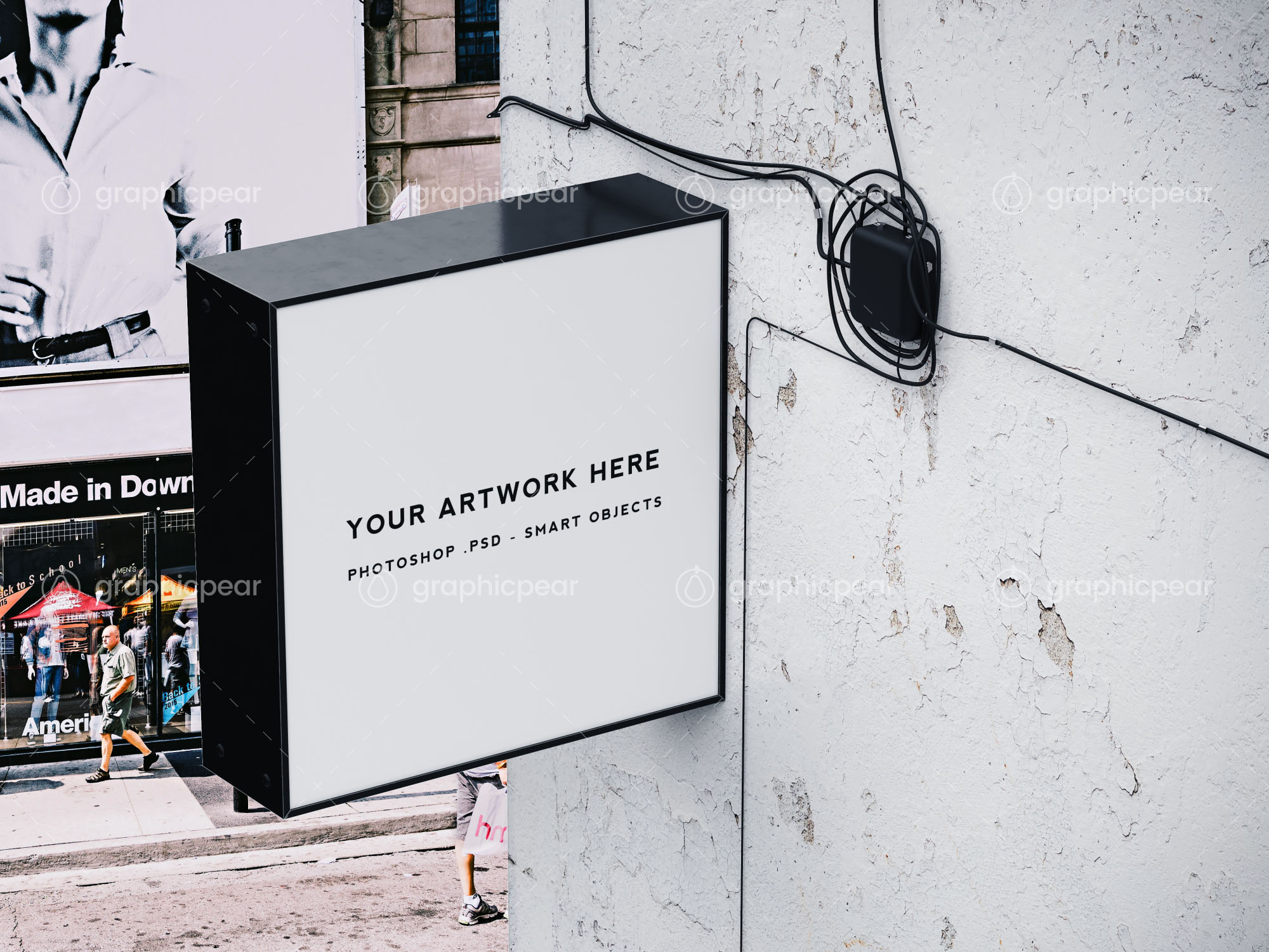 方形商店标志广告灯箱样机插图(1)