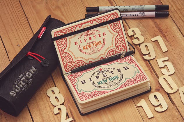 素描作品袖珍笔记本样机展示模板 Sketch Pocket Notebook Hortizontal插图(1)