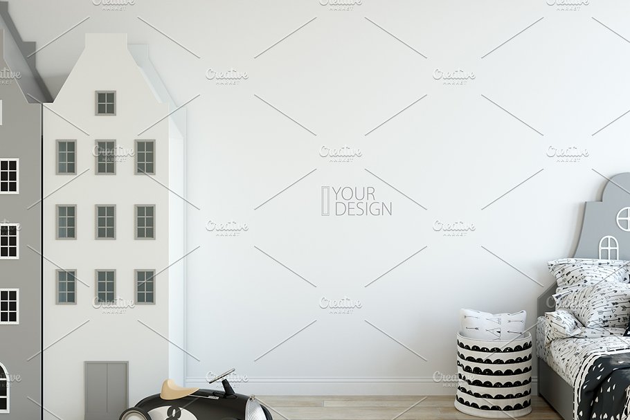 儿童卧室书房墙纸&相框样机 KIDS Interior WALL & FRAMES Mockup 3插图(23)