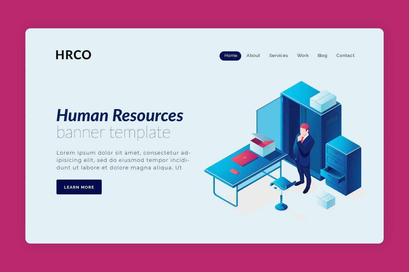 人力资源管理主题插画网站着陆页设计素材库精选模板 HRCO – Hero Banner Landing Page Design插图