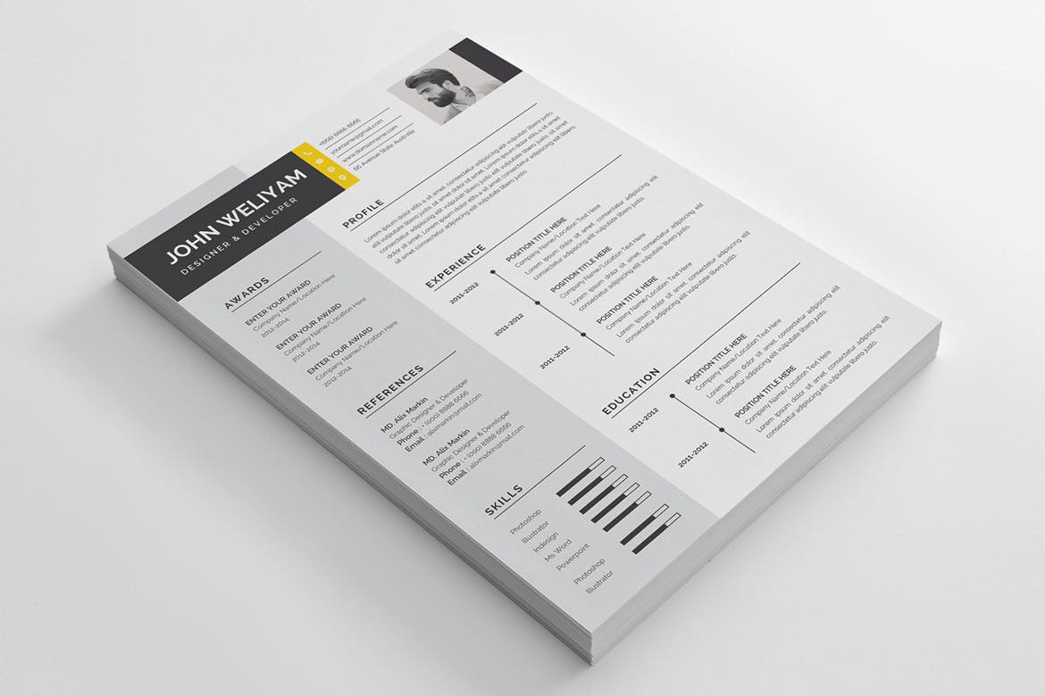 现代版式设计设计师＆开发工程师专业简历模板 Professional and Modern CV / Resume Template插图(1)