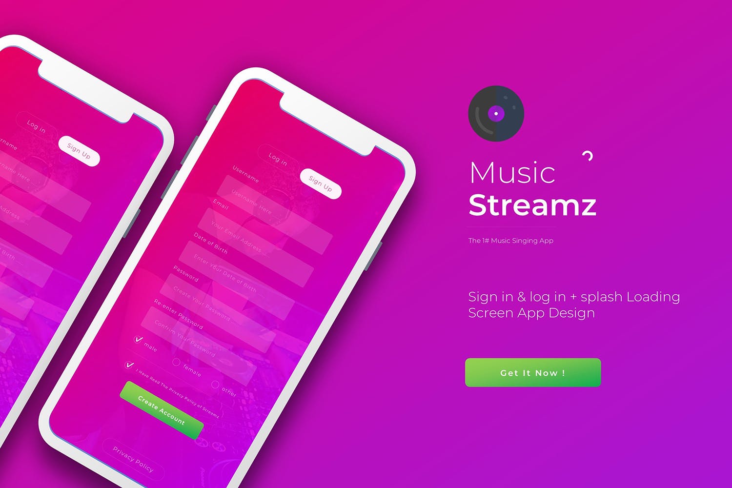 APP注册登录＆加载界面设计素材库精选模板 Login & Signup Streamz | App Template插图(2)