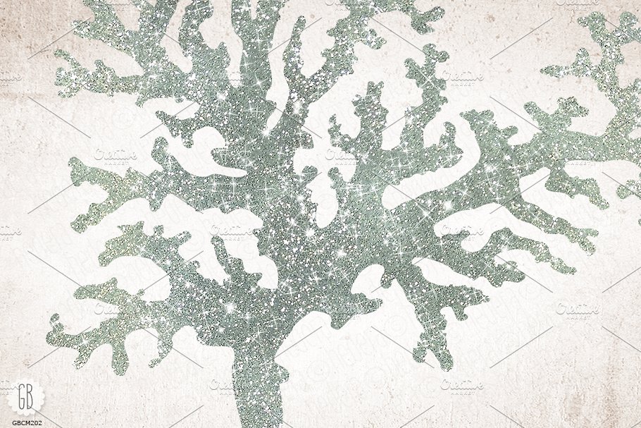 深海类波光粼粼海洋珊瑚生物插画 Sparkling corals, sea life clip art插图(2)