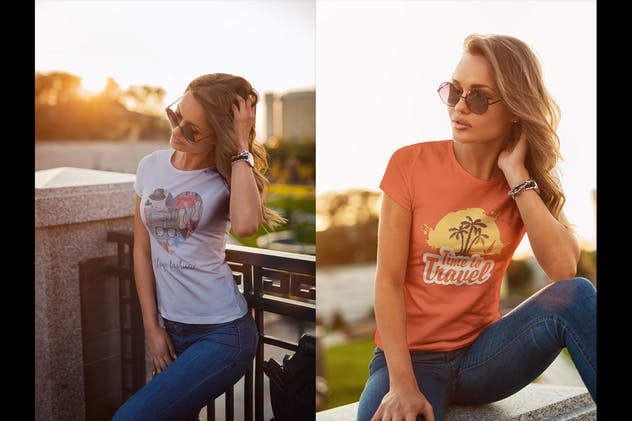 时尚女孩夏季T恤样机 T-Shirt Mock-Up Fashion Girl插图(3)