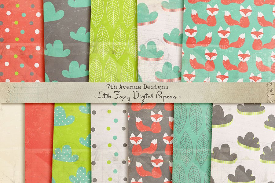 小可爱风格多种图案纹理合集 Little Foxy Digital Papers插图