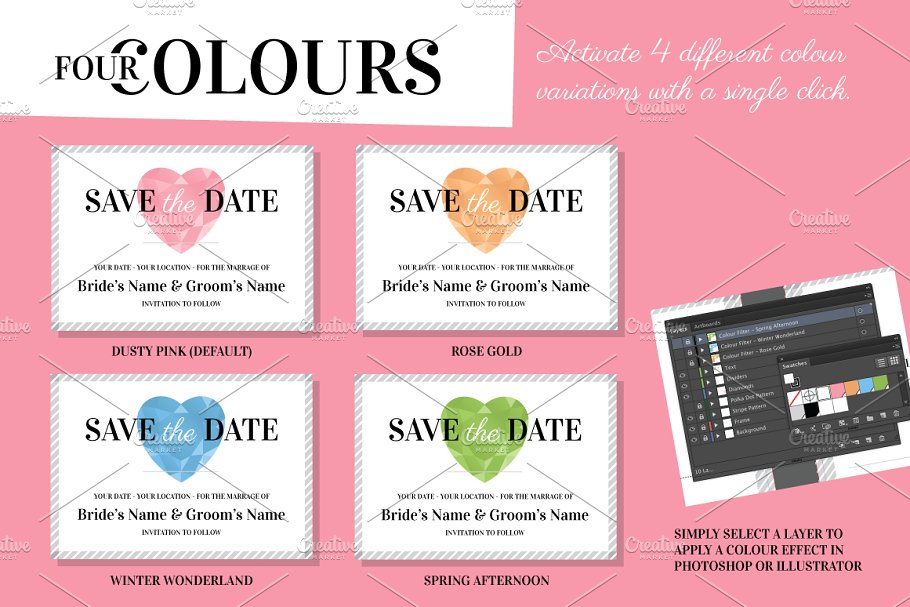 婚礼邀请函设计模板合集 Wedding Stationery Template Set插图(3)