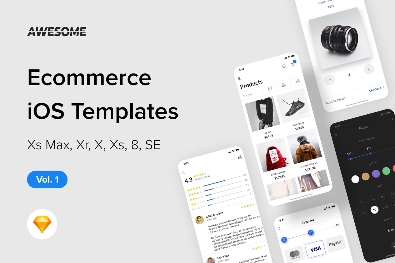 iOS手机网上商城APP应用UI设计套件SKETCH素材v1 Awesome iOS UI Kit – Ecommerce Vol. 1 (Sketch)插图