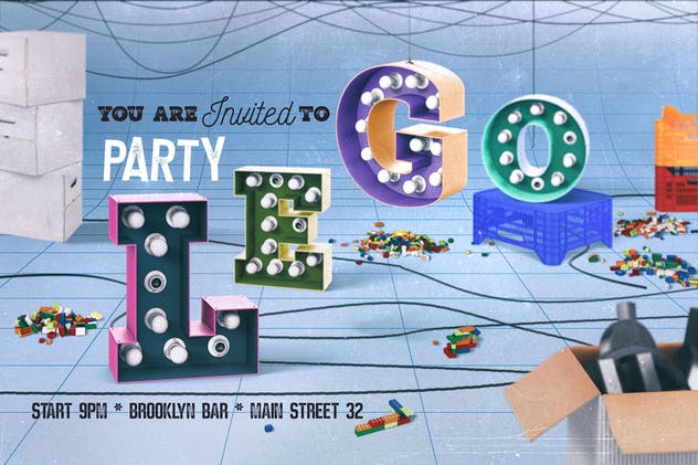 大帐篷灯泡装饰金属字体场景模板15 Marquee Light Bulbs Chaos 15 – Yellow Letters插图(4)