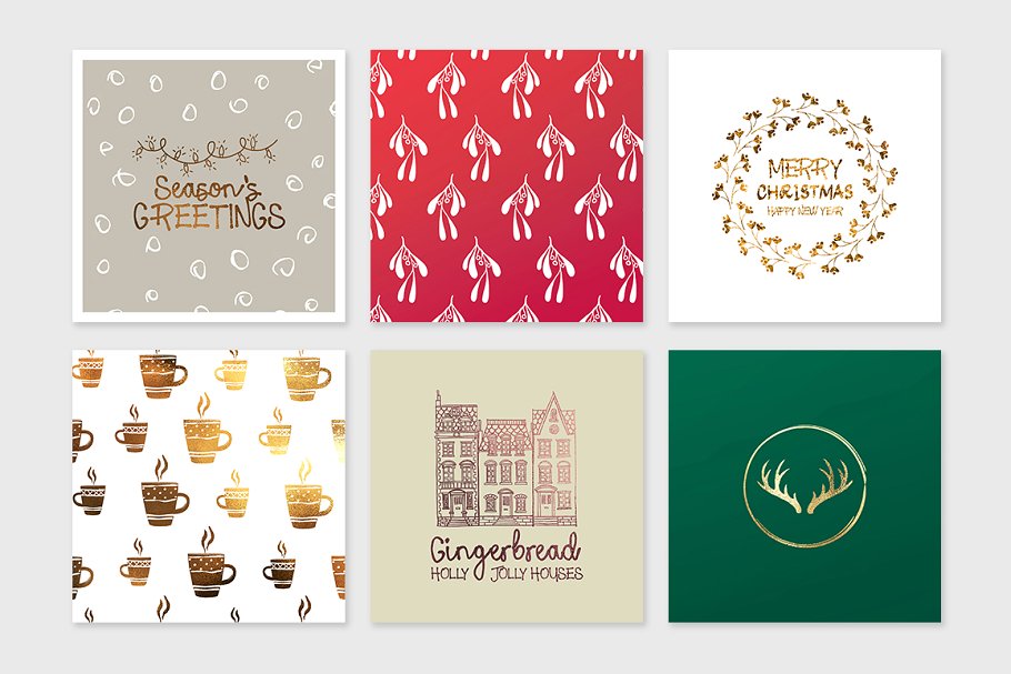 圣诞节贺卡模板+元素合集 Christmas Square Cards + Bonus插图(4)