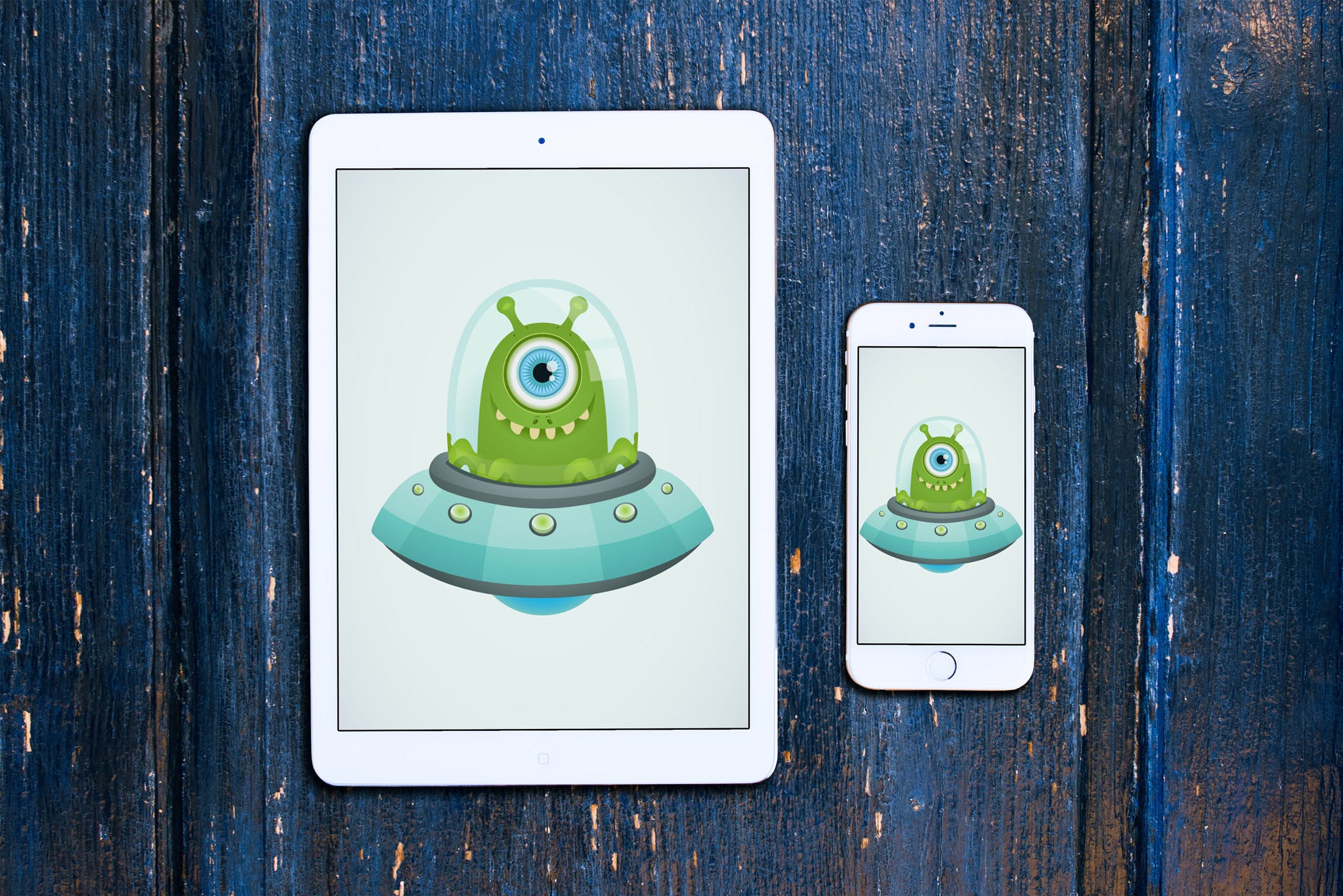 木制背景平板电脑&手机素材库精选样机模板v1 4 Tablet & Phone Mockup on Wooden Background Vol.1插图(3)