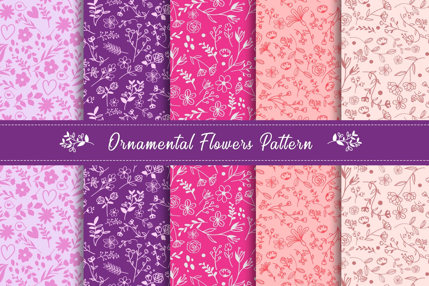 棉料布匹植物花卉印花图案纹样纹理素材 Ornamental Flowers Pattern Collection插图